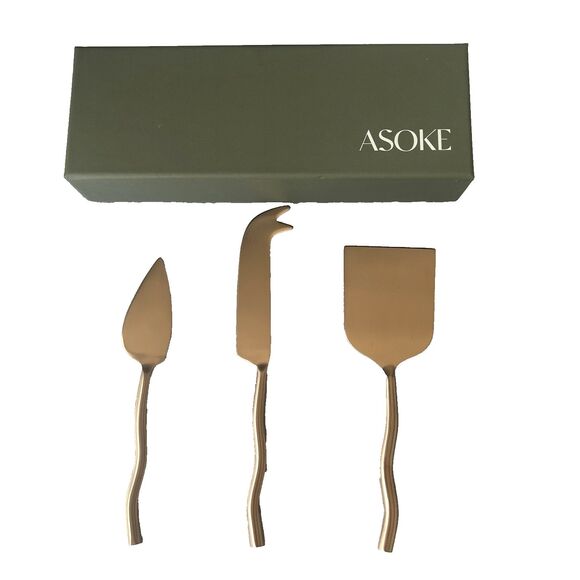 ASOKE LIVING Louzon Wave Cheese Knife Set Of 3 Bronze Color Gift NEW IN BOX - Picture 3 of 8